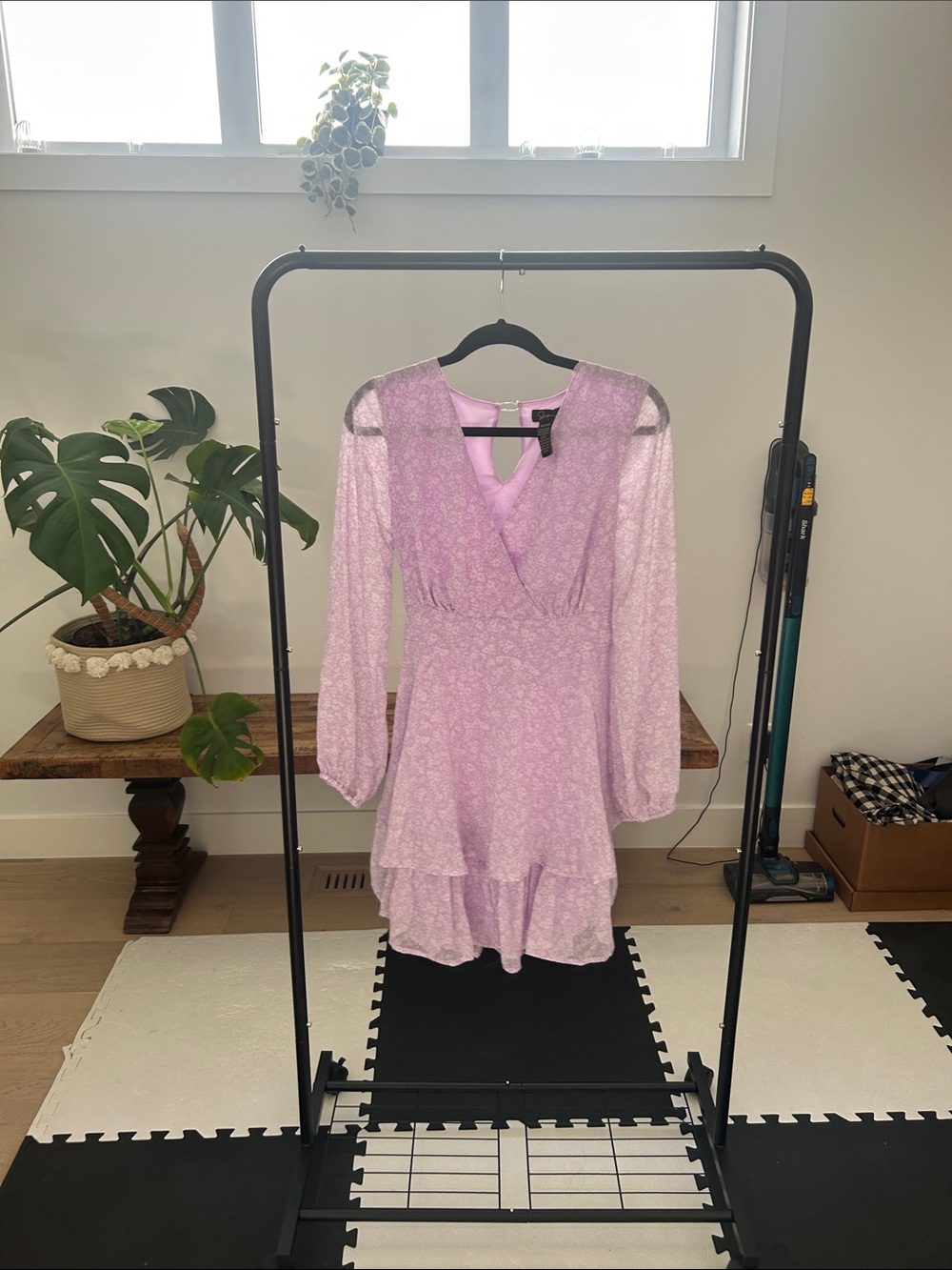 Lilac Floral Long-Sleeve Tiered Mini Dress
